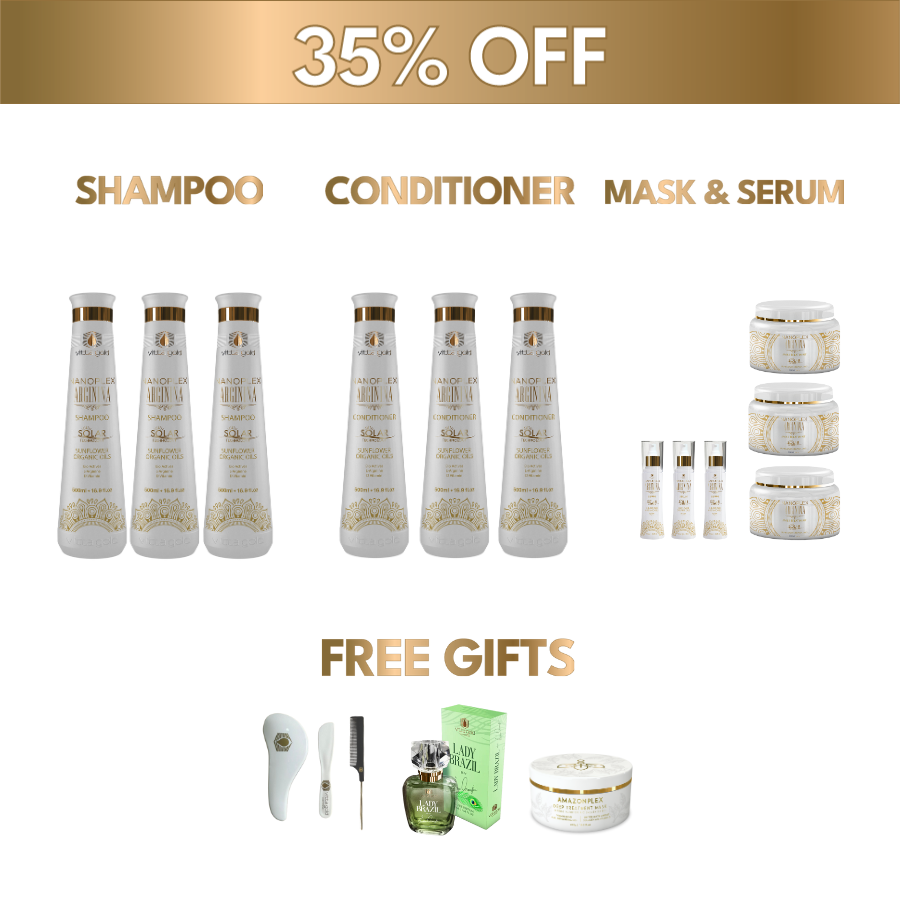 3x Home Hair Treatment Bundle (35% OFF): Shampoo, Conditioner, Mask & Serum